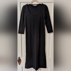 The Nines by HATCH Black 3/4 Sleeve Midi Side Slit Rib Knit Dress